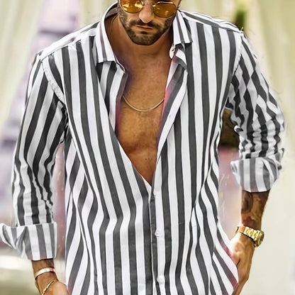 Men's - Long Sleeve Shirt - Striped Cotton Style