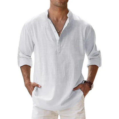 Men’s - Long Sleeve Linen Shirt – Chino Collar