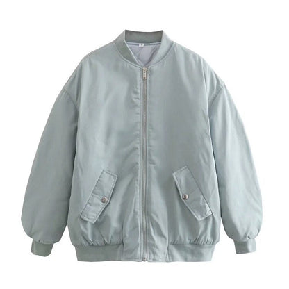 Women's - Oversized Bomber Jacket - Stylish Transition Outerwear